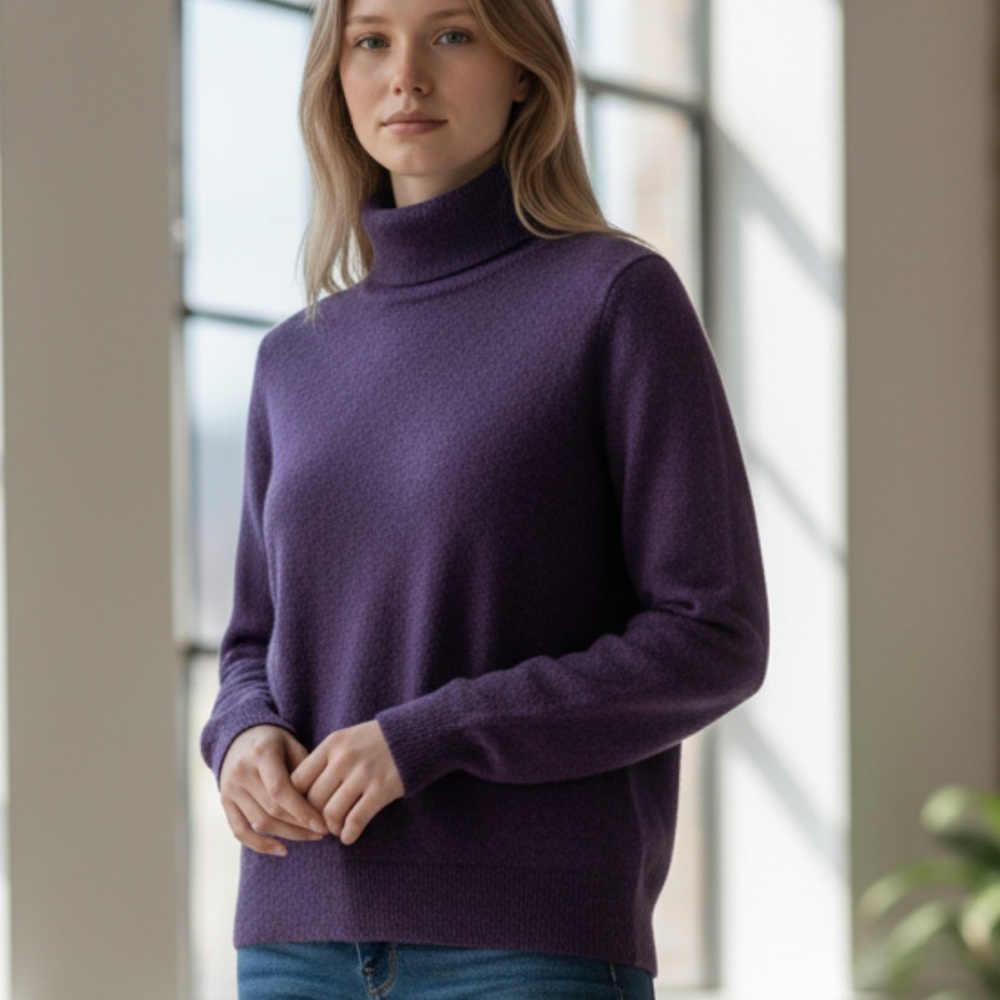 Benetton 100% Pure Wool Plum Mock Neck Sweater |‎ Made in Croatia Sz Medium